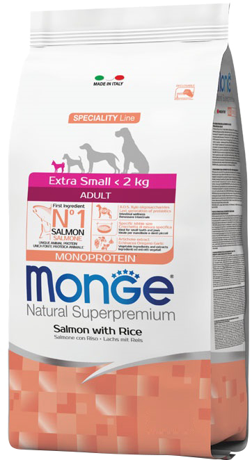 

Сухой корм Monge Extra Small Adult Salm/Rice со вкусом лосося 800 г