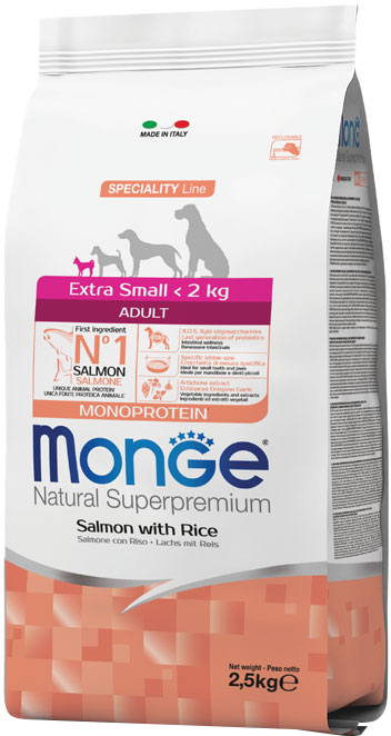 

Сухой корм Monge Extra Small Adult Salm/Rice со вкусом лосося 2.5 кг