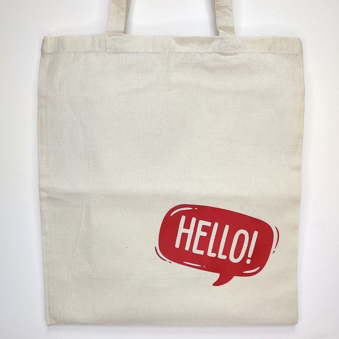

Эко сумка шоппер бежевая с принтом Hello от hellobrand