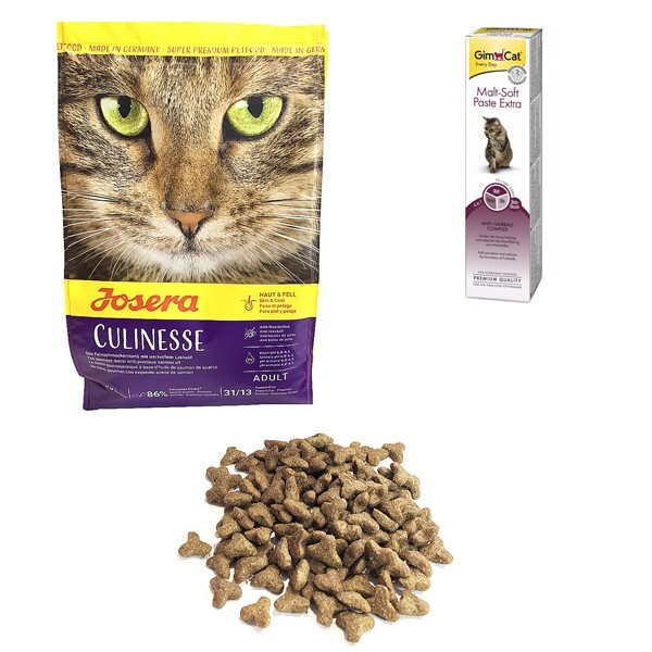 

Сухой корм Josera Cat Culinesse для взрослых кошек с лососем 10 кг в комплекте с шерстевыводящей пастой Malt-soft 100 г.