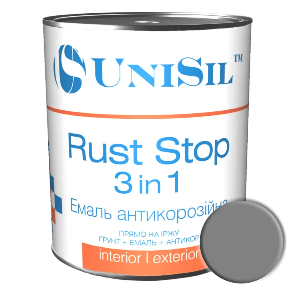

Эмаль антикоррозионная UniSil Rust Stop 3 in 1 0.75л Серая