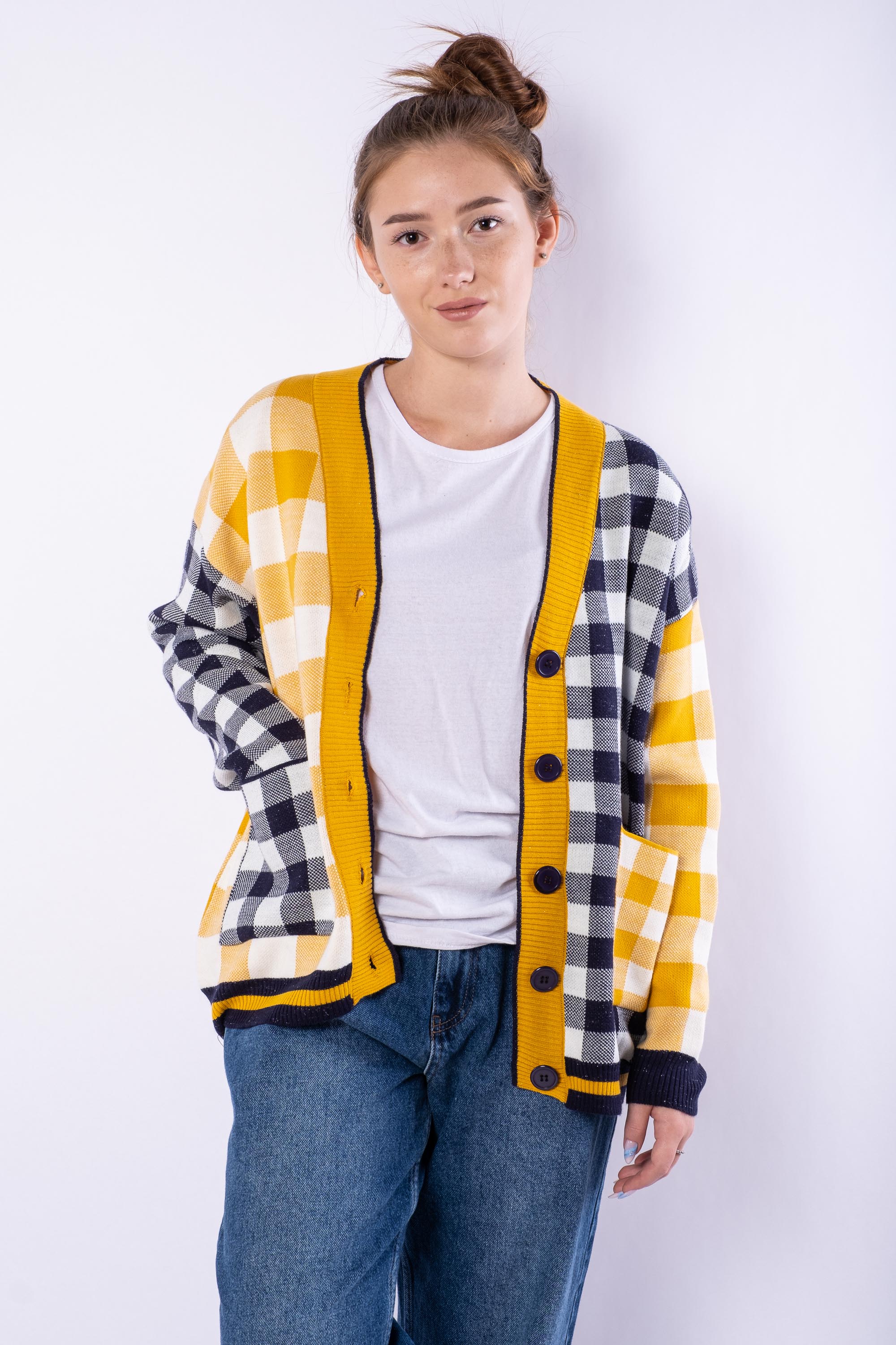 

Кардиган женский 646F2338-2 (Желто-синий) XL