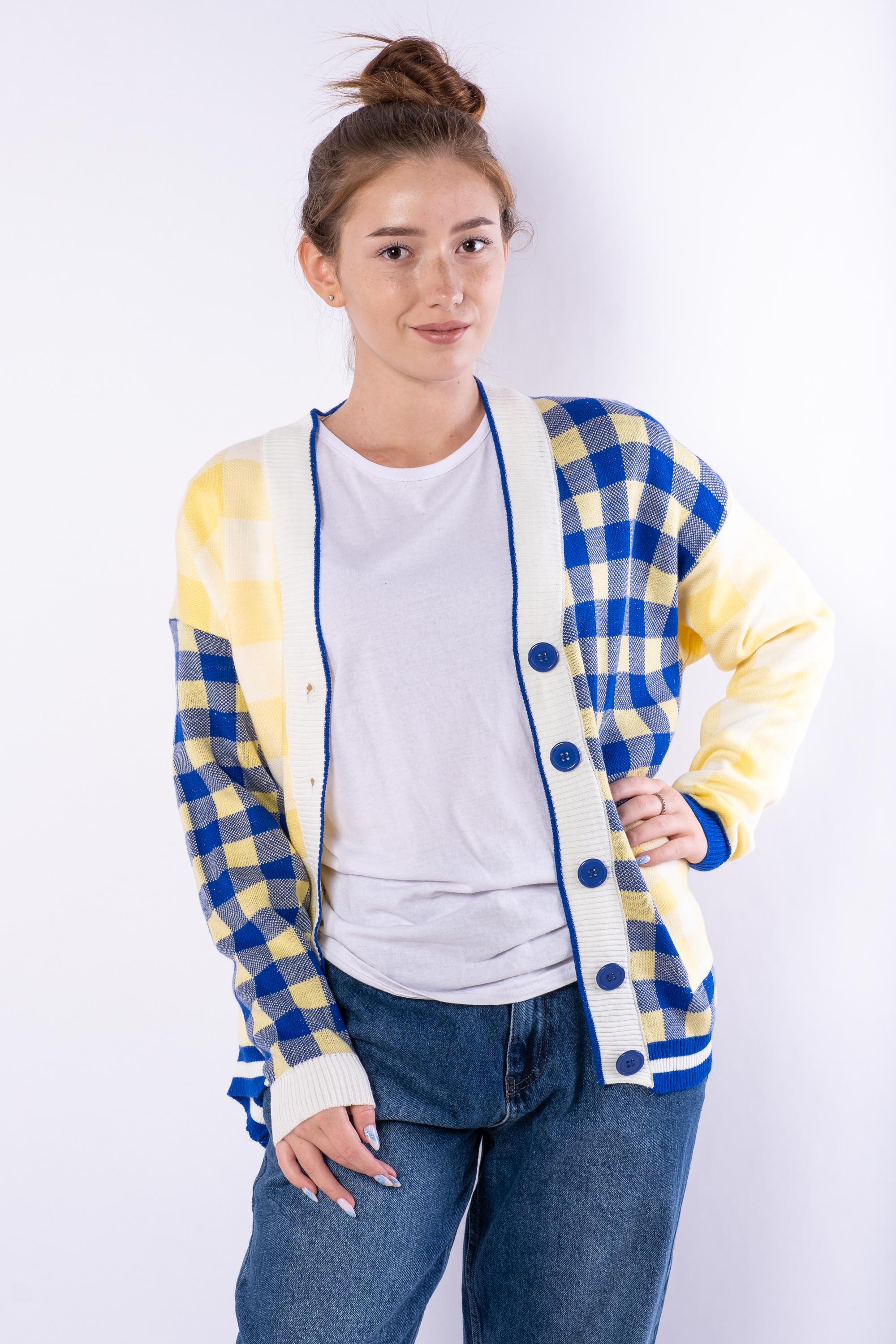 

Кардиган женский 646F2338 (Желто-синий) XL