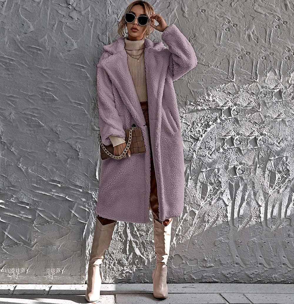 

Пальто женское из искусственного меха однотонное фиолетовое Style Berni Fashion (L) Фиолетовый