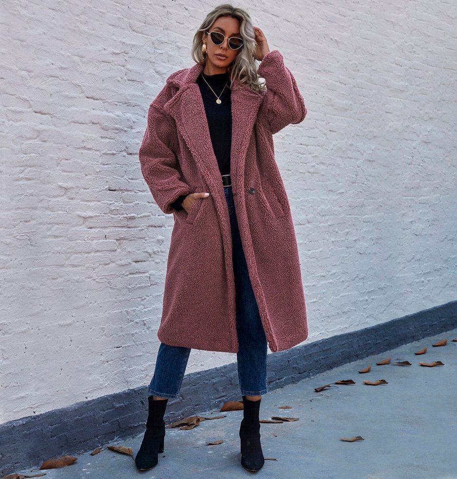 

Пальто женское из искусственного меха однотонное розовое Style Berni Fashion (S) Розовый