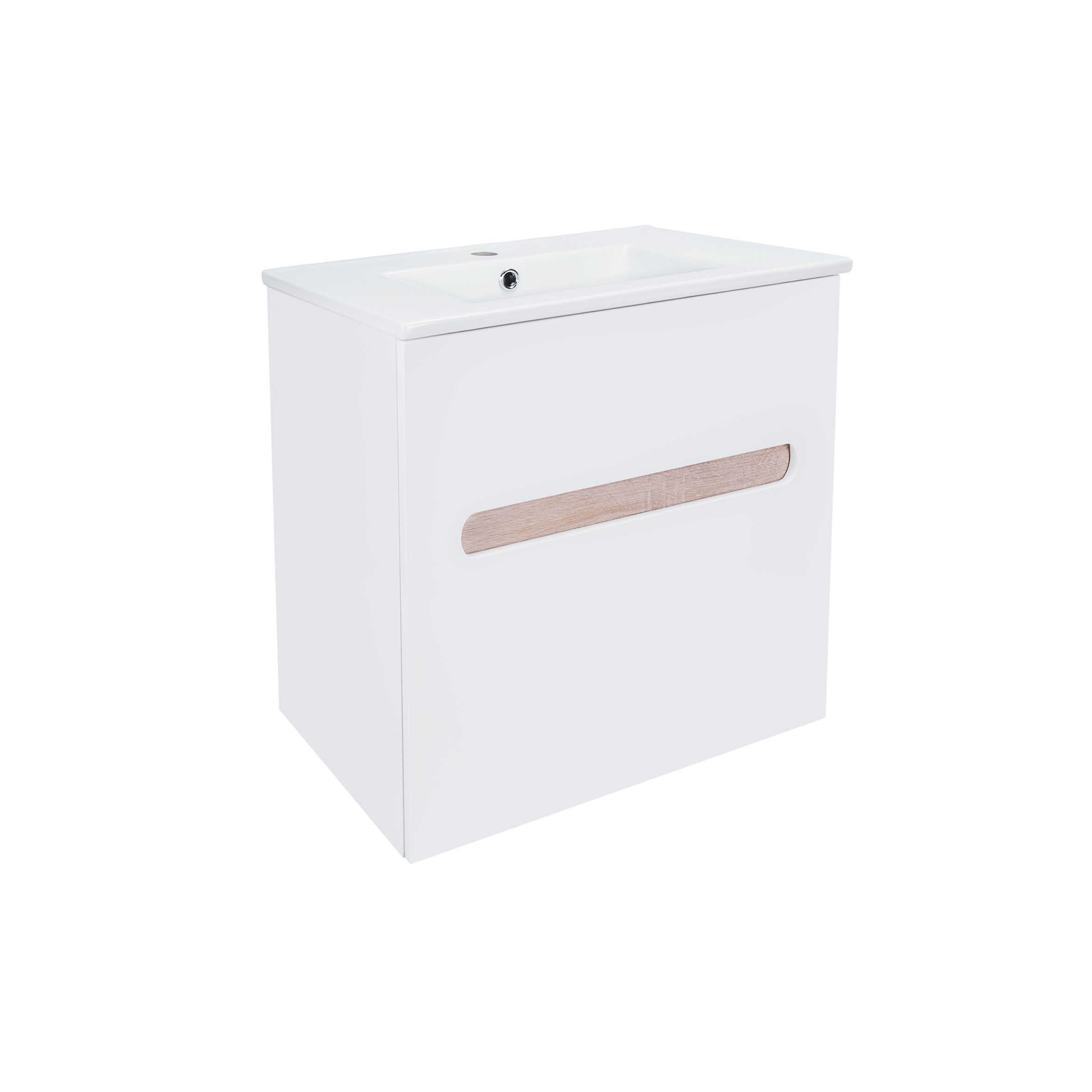 

Комплект Qtap Virgo 610х555 White/Whitish oak тумба подвесная + раковина врезная QT1872TPА6013060CW (SR204042)
