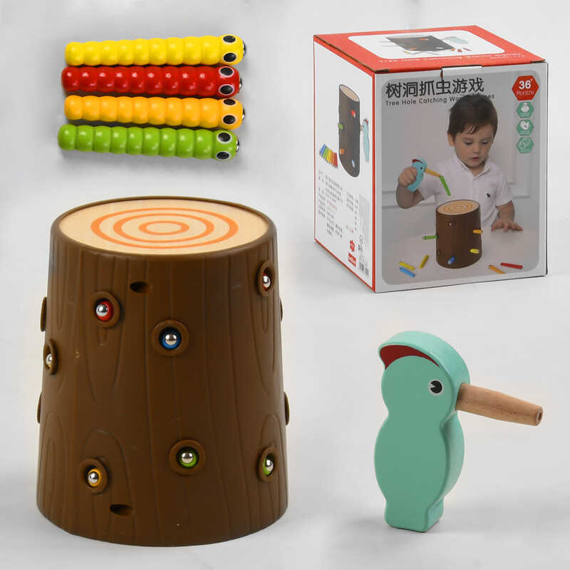 

Деревянная игра “Покорми птичку” 15 гусениц, птичка, B33510