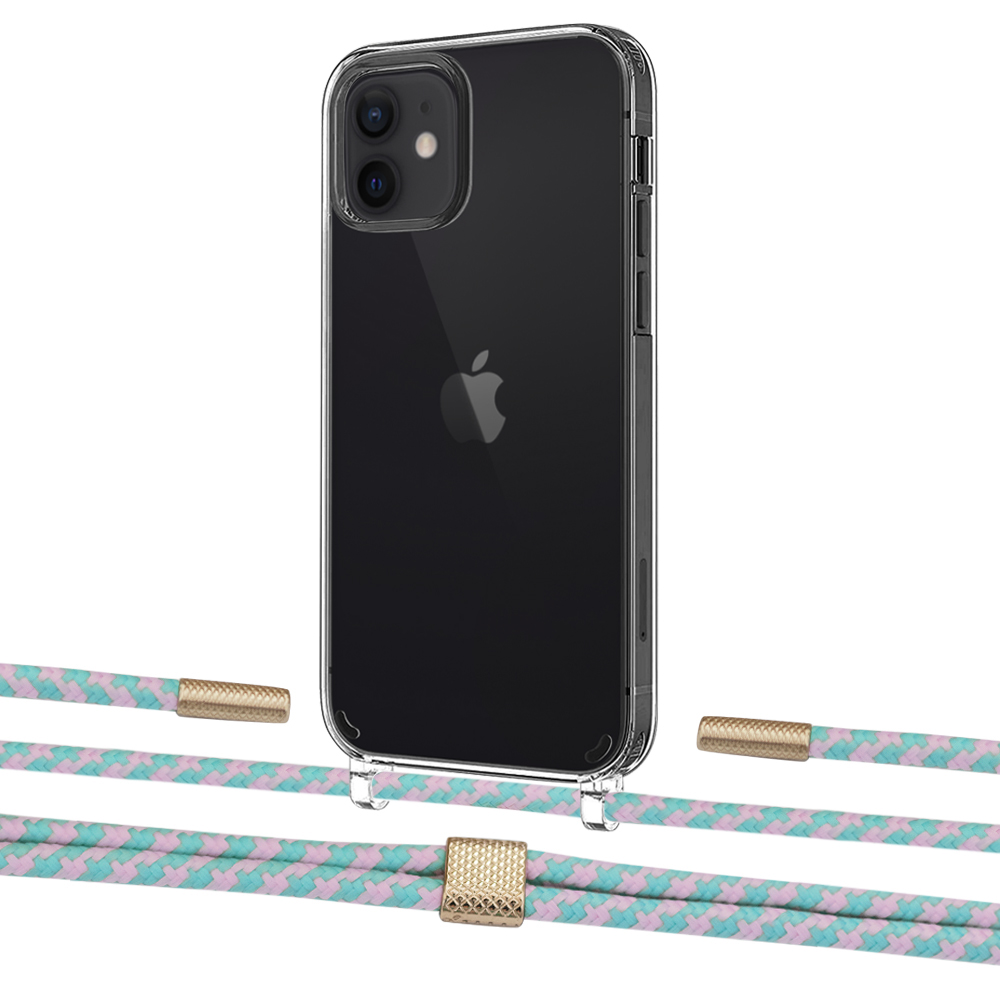 

Чехол Upex Crossbody Protection Case для iPhone 12 | 12 Pro Crystal with Twine Turquoise and Fausset Gold