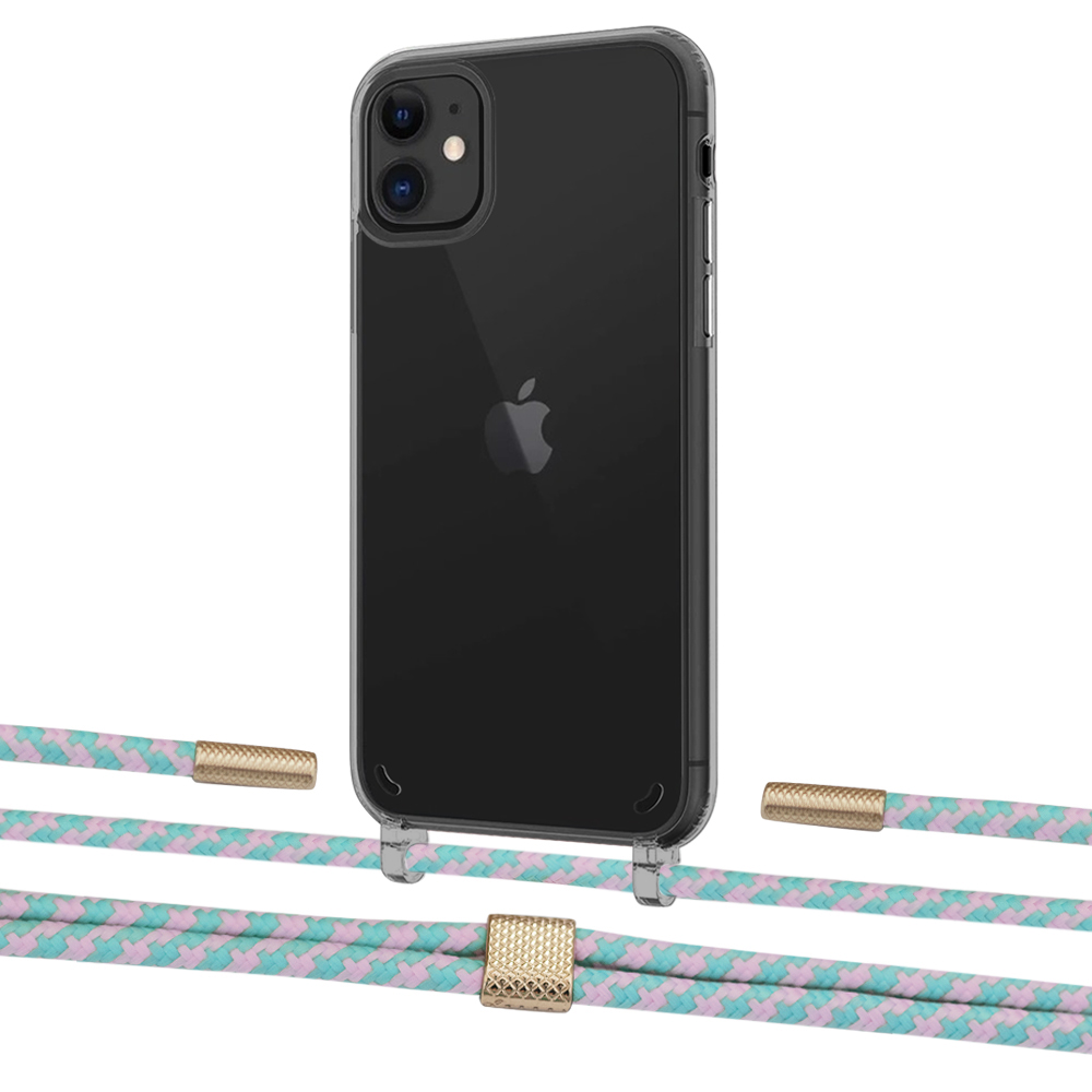 

Чехол Upex Crossbody Protection Case для iPhone 11 Dark with Twine Turquoise and Fausset Gold
