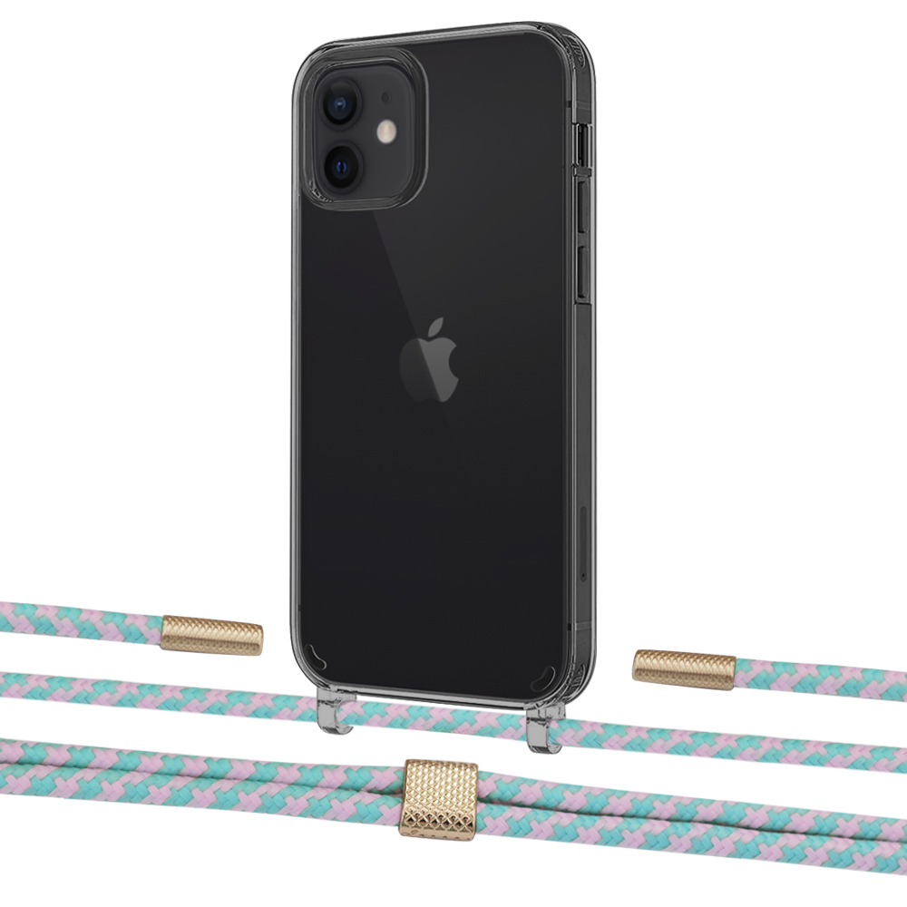 

Чехол Upex Crossbody Protection Case для iPhone 12 | 12 Pro Dark with Twine Turquoise and Fausset Gold