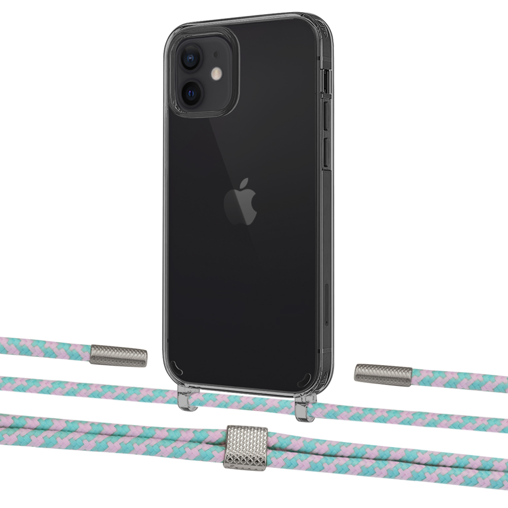 

Чехол Upex Crossbody Protection Case для iPhone 12 | 12 Pro Dark with Twine Turquoise and Fausset Silver