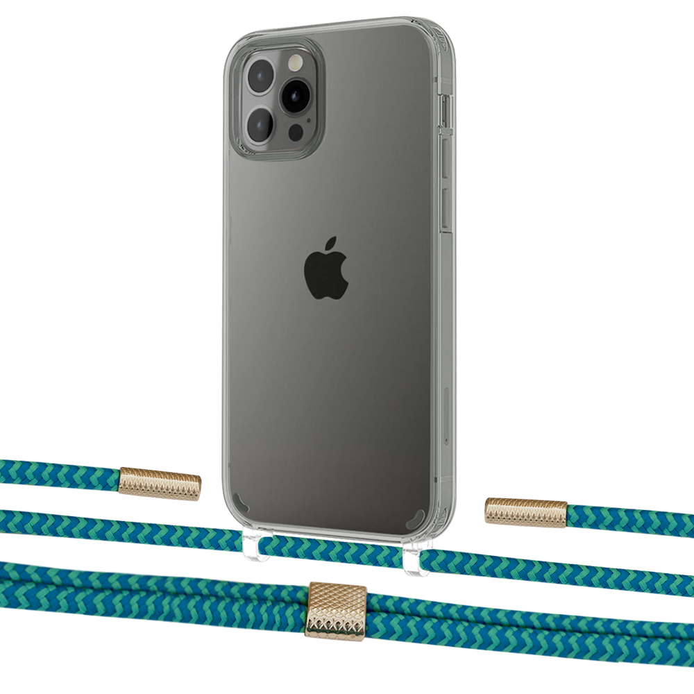 

Чехол Upex Crossbody Protection Case для iPhone 12 Pro Max Crystal with Twine Cyan and Fausset Gold