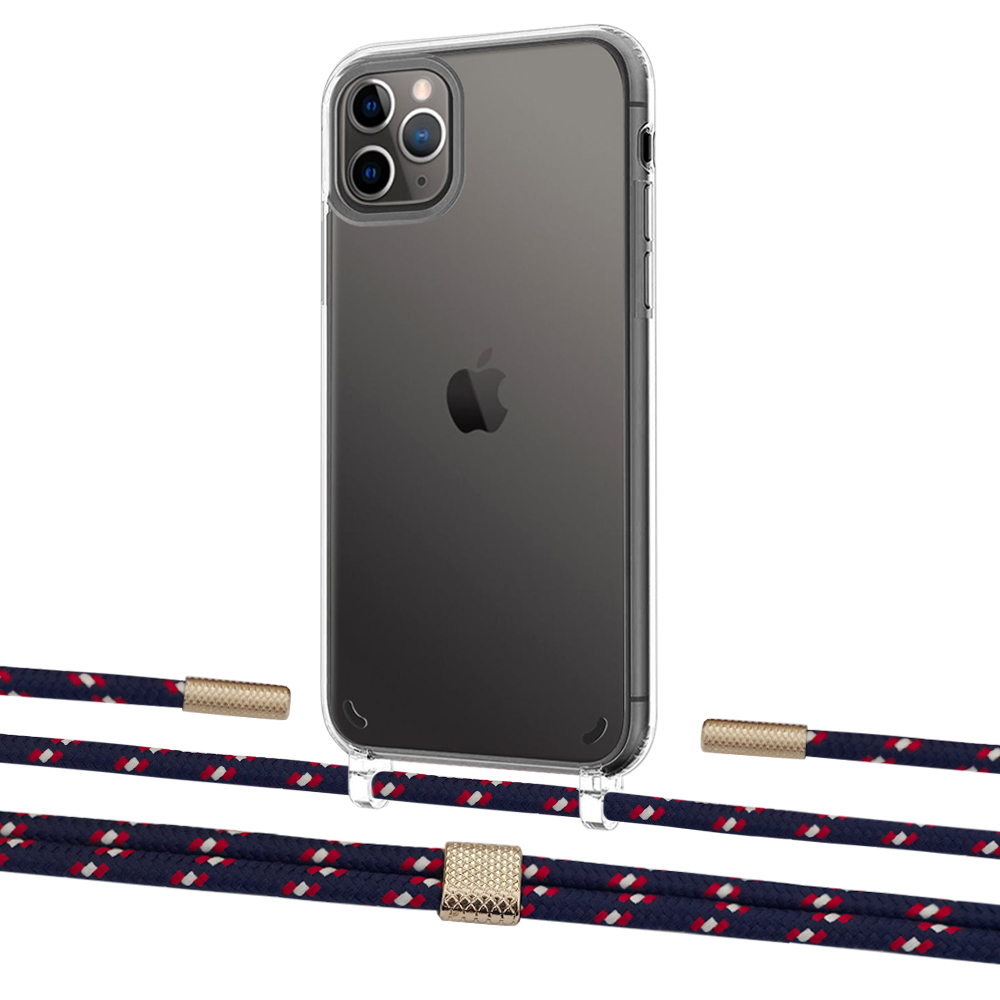 

Чехол Upex Crossbody Protection Case для iPhone 11 Pro Max Crystal with Twine Blue Marine and Fausset Gold