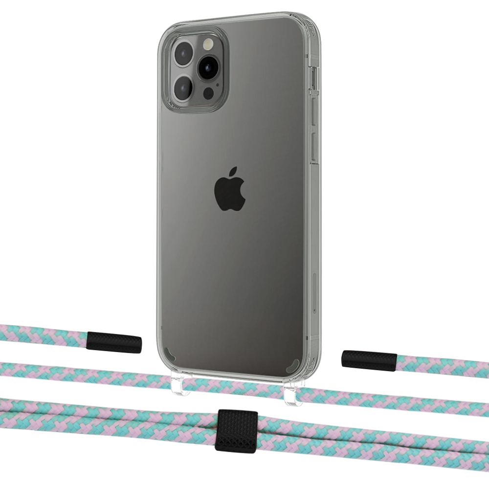 

Чехол Upex Crossbody Protection Case для iPhone 12 Pro Max Crystal with Twine Turquoise and Fausset Matte Black