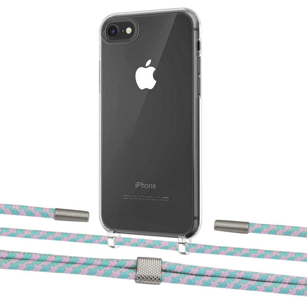 

Чехол Upex Crossbody Protection Case для iPhone SE 2020 | 8 | 7 Crystal with Twine Turquoise and Fausset Silver