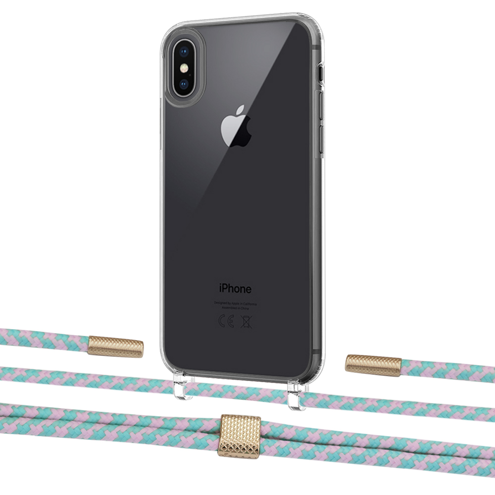 

Чехол Upex Crossbody Protection Case для iPhone XS | X Crystal with Twine Turquoise and Fausset Gold