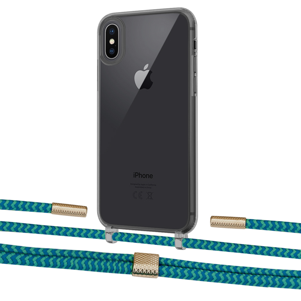 

Чехол Upex Crossbody Protection Case для iPhone XS Max Dark with Twine Cyan and Fausset Gold