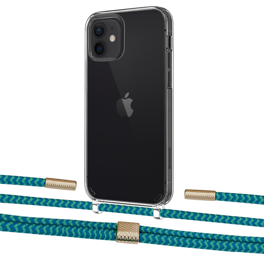 

Чехол Upex Crossbody Protection Case для iPhone 12 mini Crystal with Twine Cyan and Fausset Gold