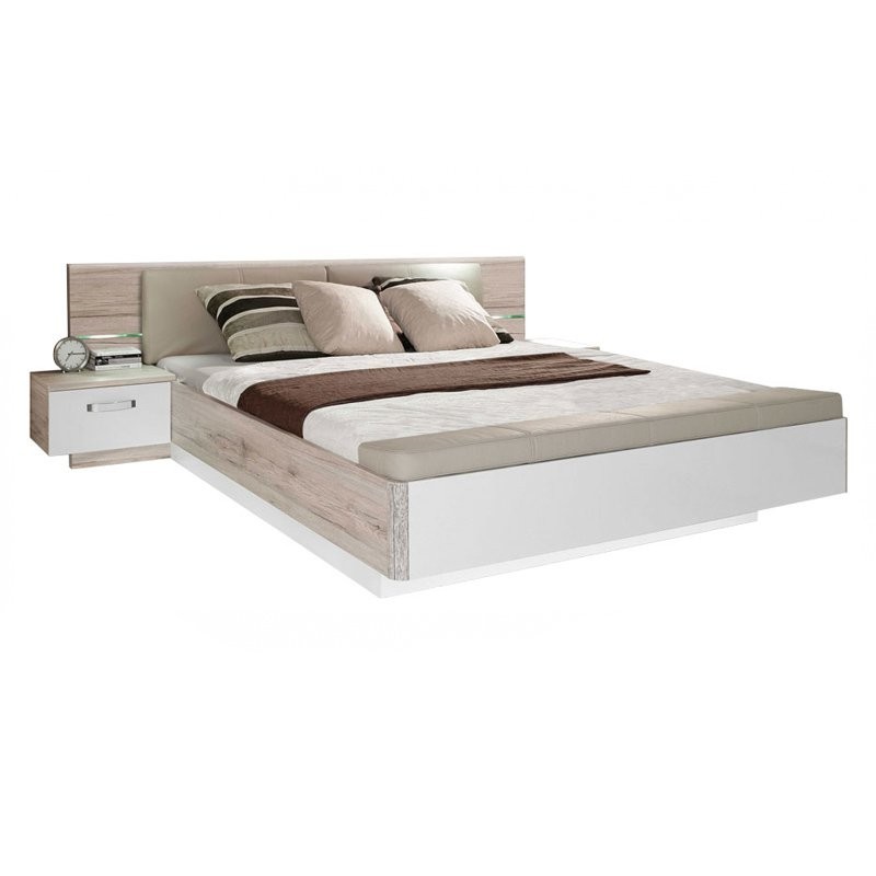 

Кровать 160 с тумбами прикроватными и банкеткой Forte RONDINO RDNL161B дуб песочный/белый глянец