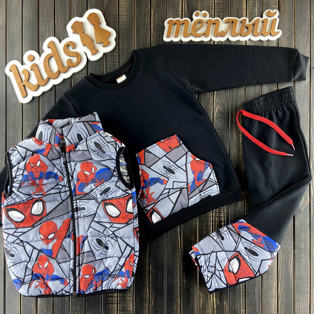

Комплект (жилетка + кофта + штаны) Человек-Паук Marka 945-3 104 см черный