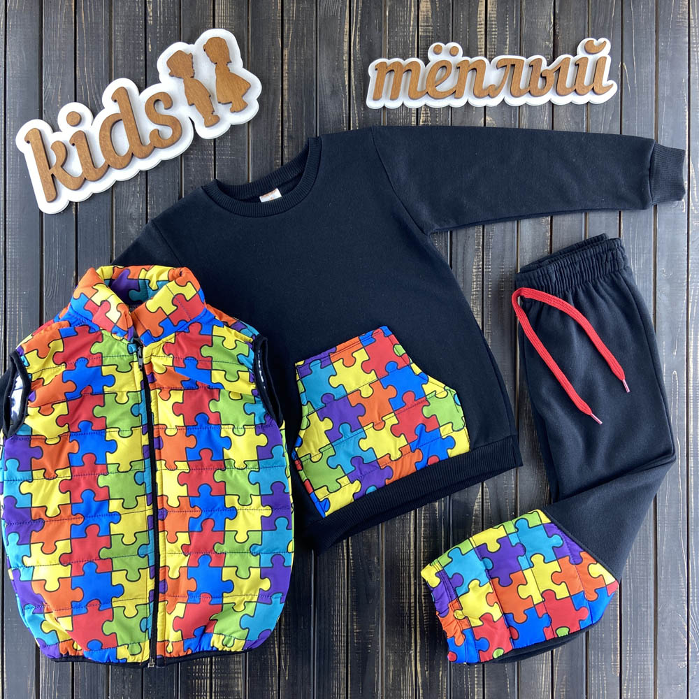 

Комплект (жилетка + кофта + штаны) Marka 942-3 104 см черный