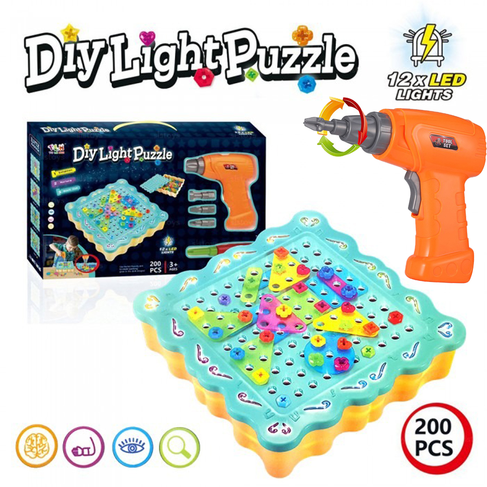 

Мозаика детская винтовая конструктор с подсветкой и шуруповертом Diy Light Puzzle 200 элементов