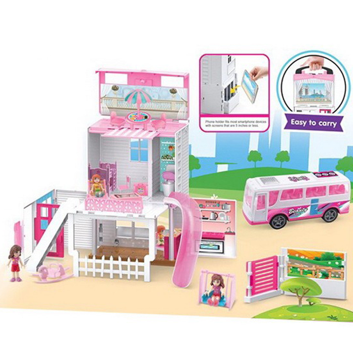 

Игровой набор двухэтажная вилла для кукол с автобусом DIY Villa с тремя фигурками девочек 7822