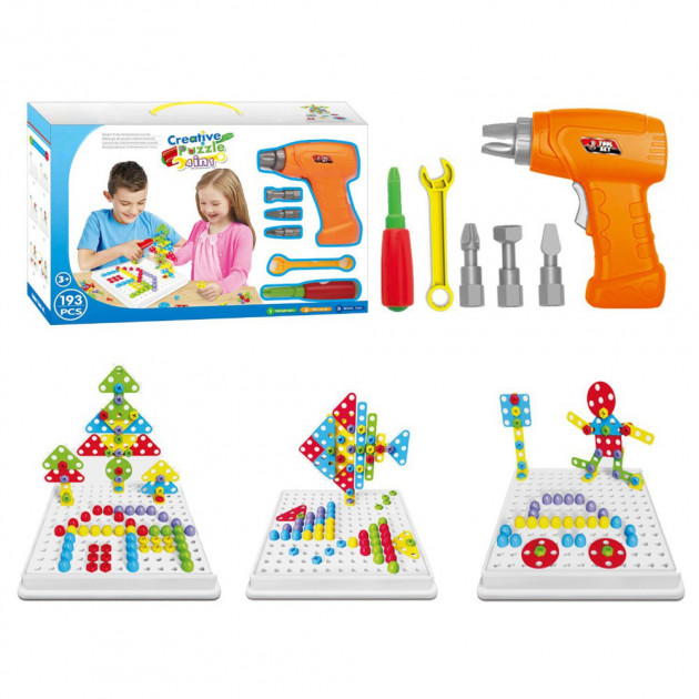 

3D Пазл TU LE HUI Creative Puzzle 4 в 1 конструктор с шуруповертом и электроотверткой "Болтовая мозаика" 193 детали