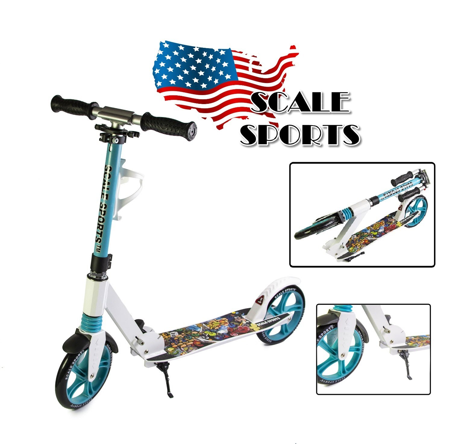 

САМОКАТ складной SCALE SPORTS SS-15 двухколесный с амортизатором Бирюзовый 7+