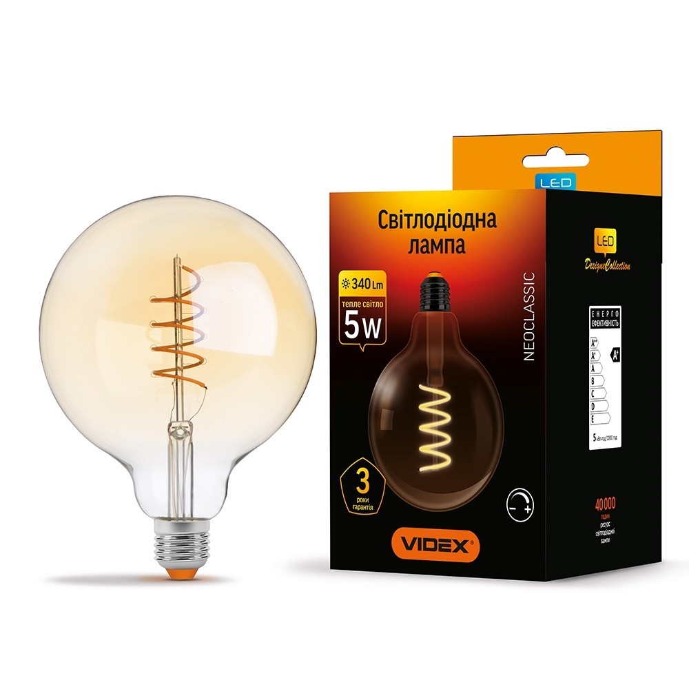

LED лампа VIDEX Filament G125FASD 5W E27 2200K диммерная бронза