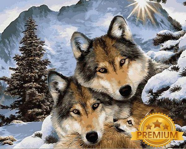 

Картина по номерам 40×50 см. Babylon Premium (цветной холст + лак) Семья серых волков (NB1023)