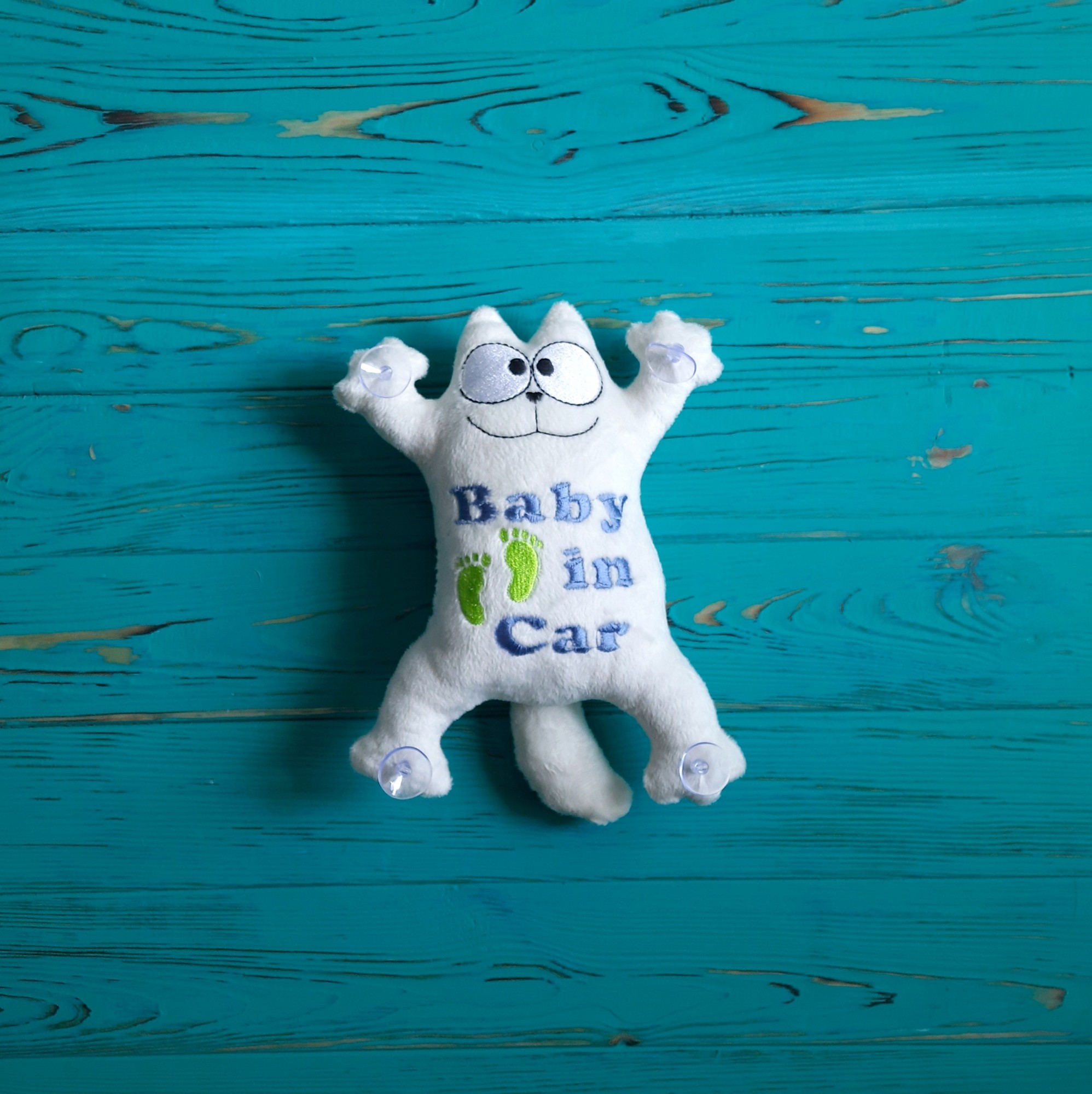 

Мягкая игрушка Baby Textile Кот Саймон на присосках Ребенок в авто ручная работа 26 см Молочный