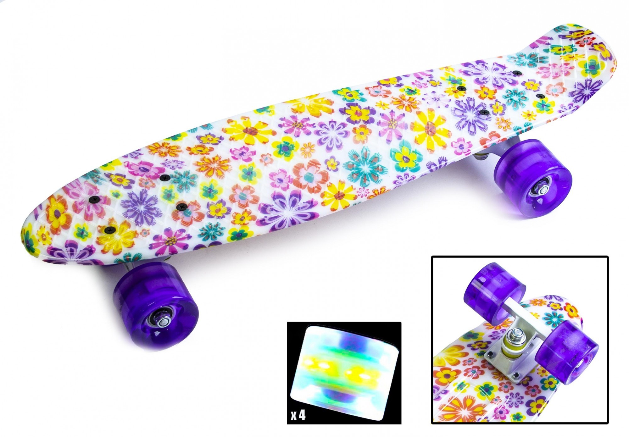 

Скейтборд Пенни борд Penny Board 22" VIOLET FLOWERS Цветы Светящиеся колеса