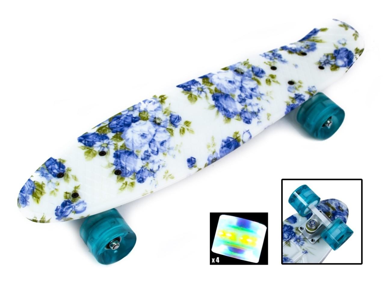 

Скейтборд Пенни борд Penny Board 22" FLOWERS Цветы Светящиеся колеса