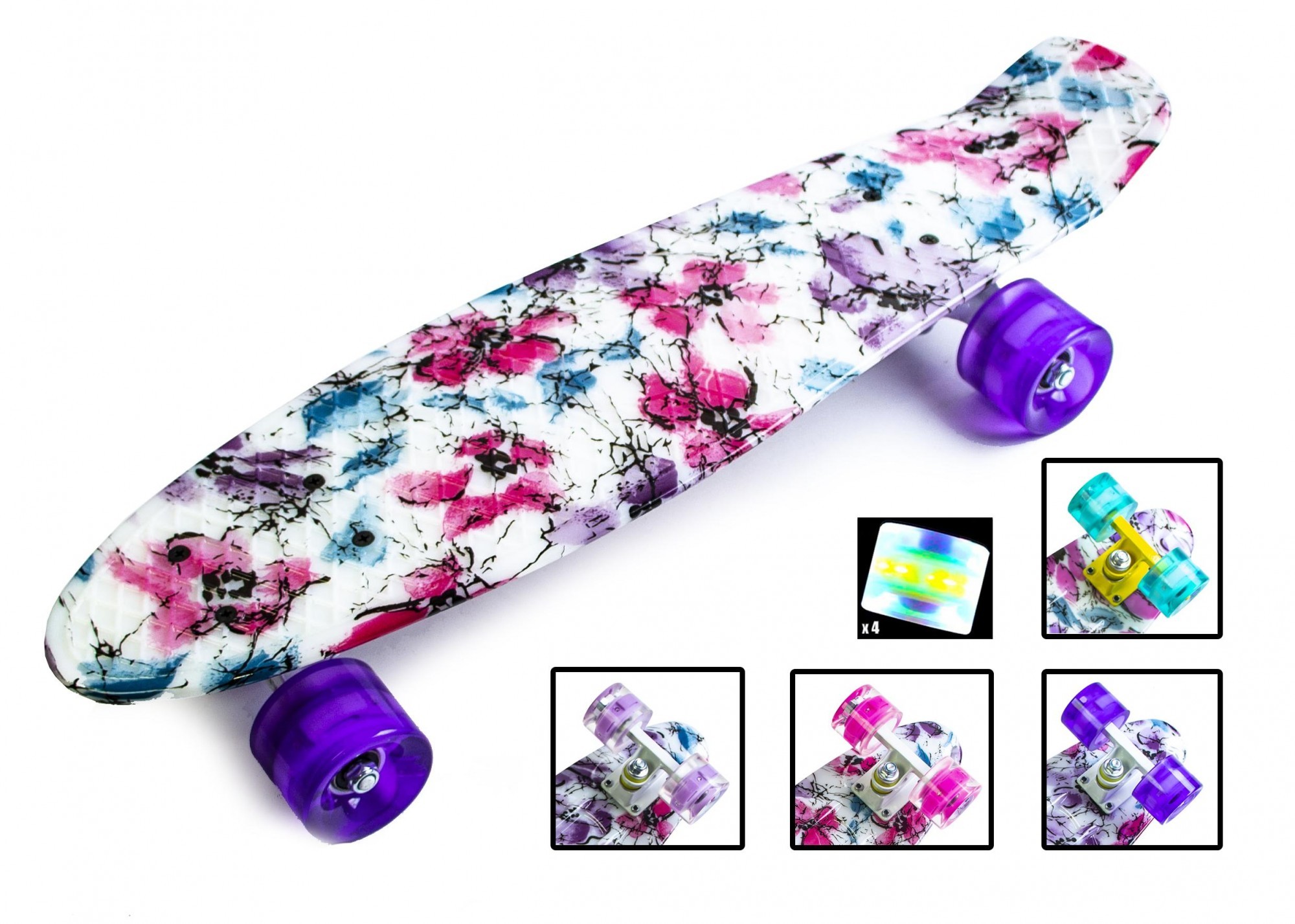 

Скейтборд Пенни борд Penny Board 22" FLOWERS CHAMOMILE Цветы Светящиеся колеса