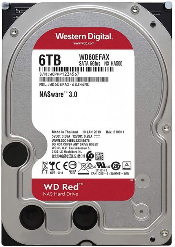 

Жесткий диск Western Digital 6 TB Red NAS 5400rpm 256MB (WD60EFAX) 3.5 SATA III