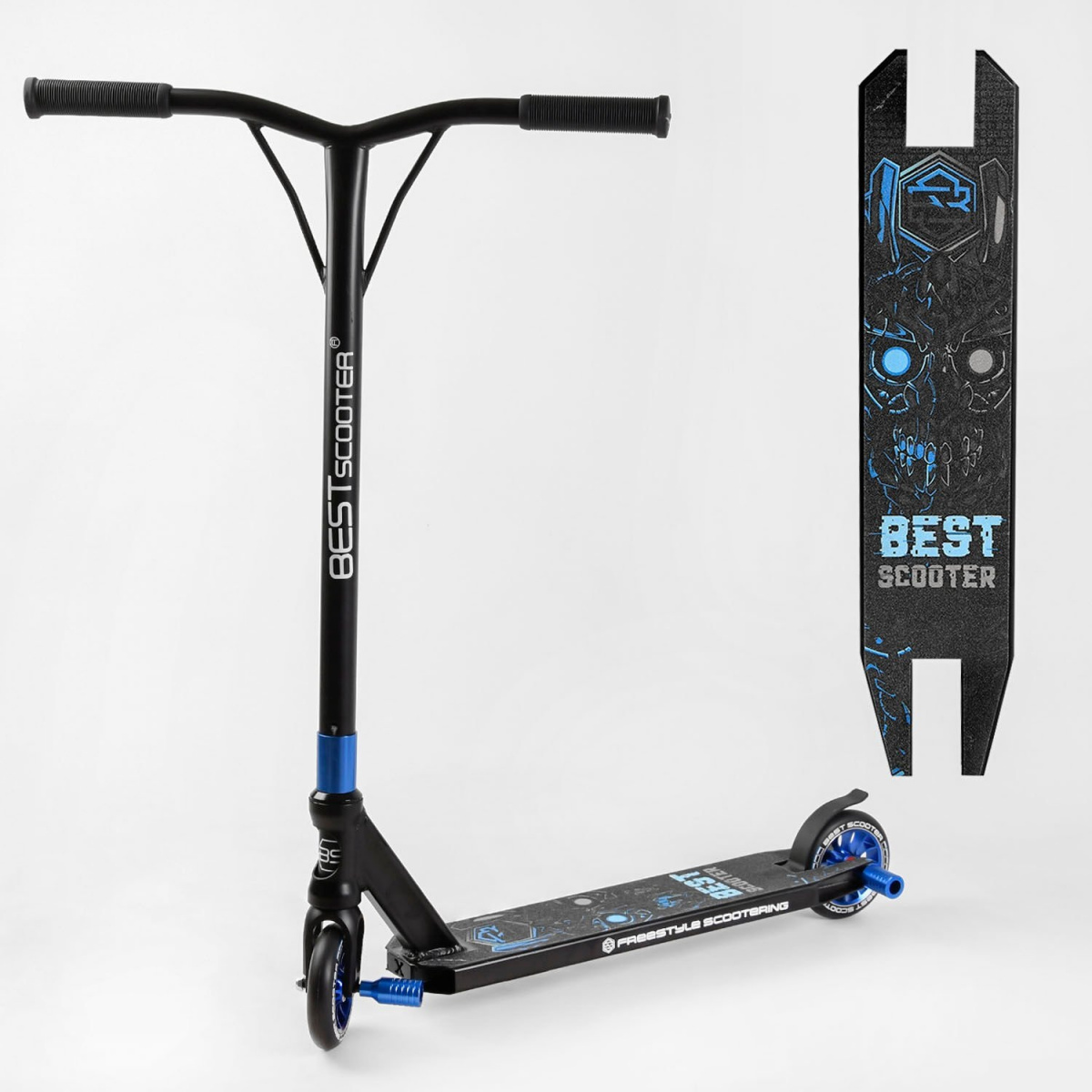 

Самокат трюковый Best Scooter 54528 с HIC системой Пеги Черный с синим