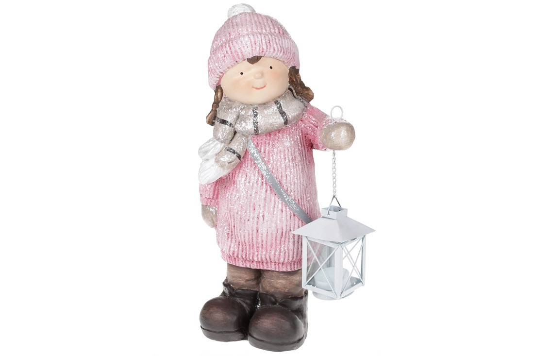 

Новогодняя фигура Девочка с фонариком 40см розовый BonaDi 820-188