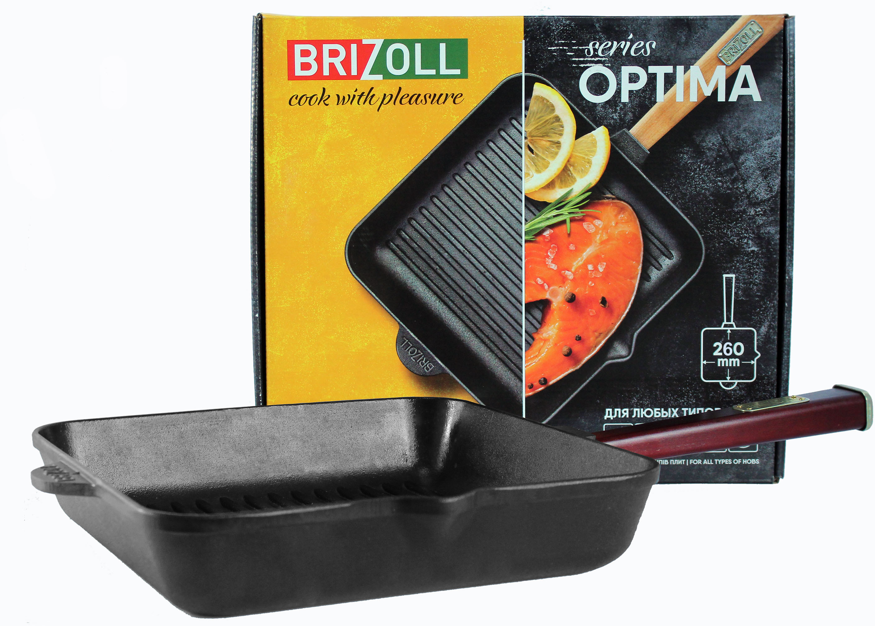 

Сковорода-гриль Brizoll Optima-Bordo квадратная с ручкой 260х260х50 мм (O262650G-P2)