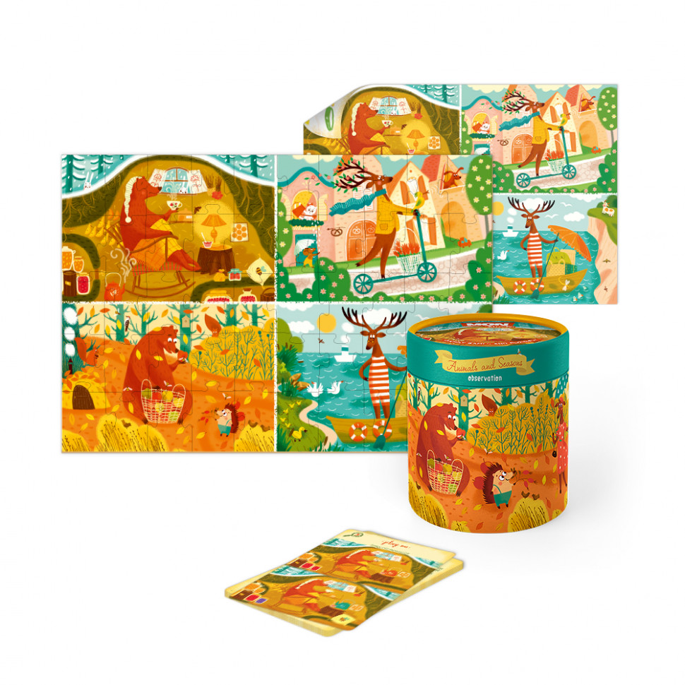 

Детский развивающий пазл и игра Mon Puzzle "Обсервационный. Как звери времени года встречали" (200110)