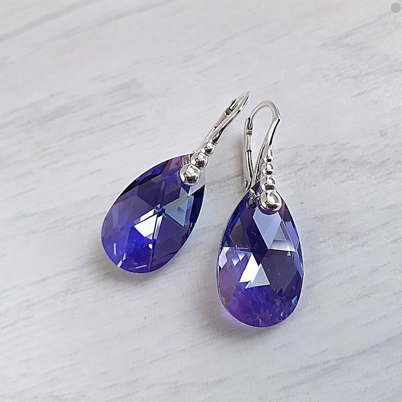 

Серьги Hand Made с каплями Сваровски темно-сиреневого оттенка