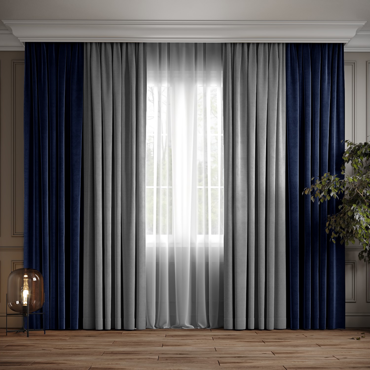 

Комплект двухцветные шторы Ann-Tailor микровелюр Синий с светло-серый 250x270 см 2 шт