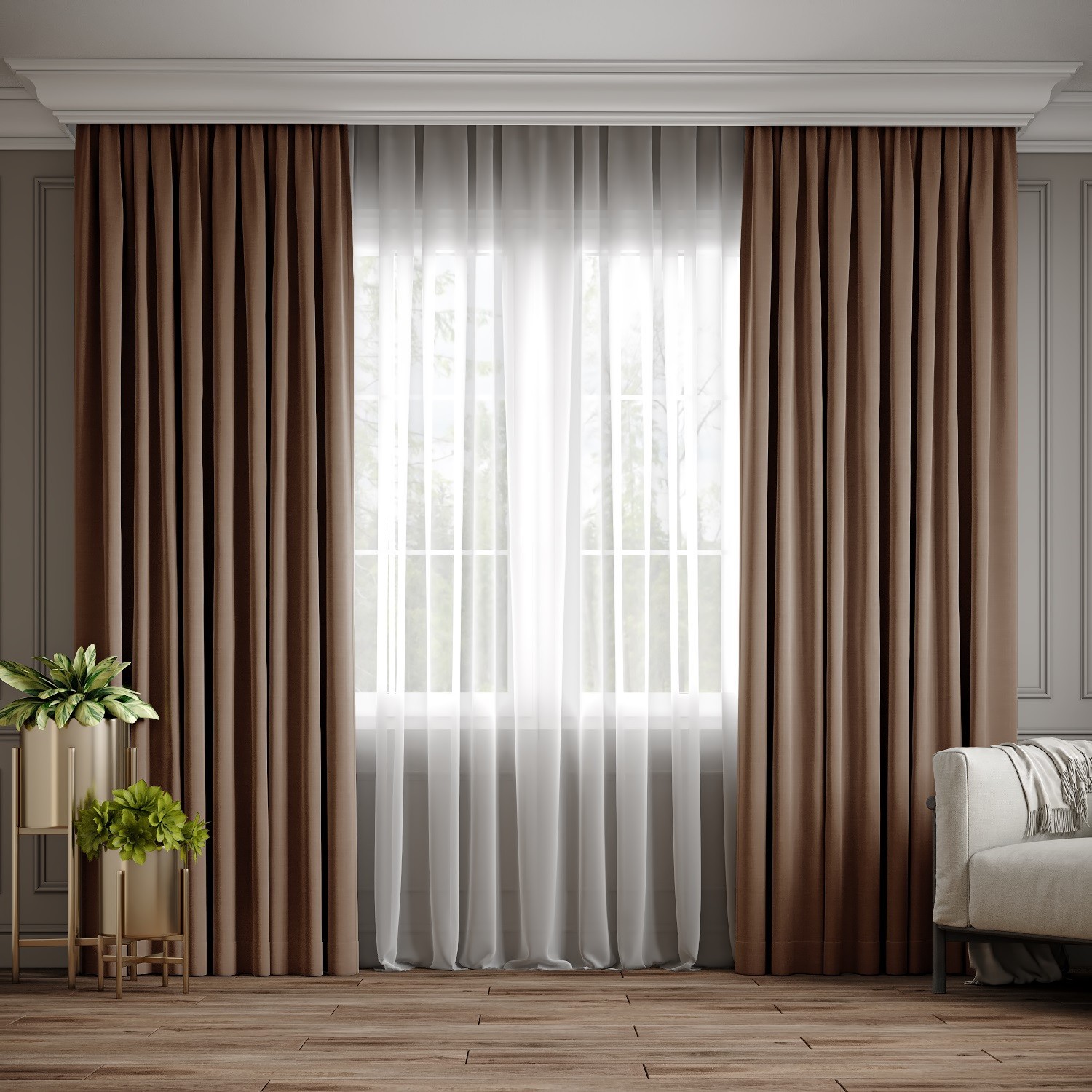 

Комплект штор Ann-Tailor микровелюр Пепельно - коричневый 200x270 см 2 шт (193)