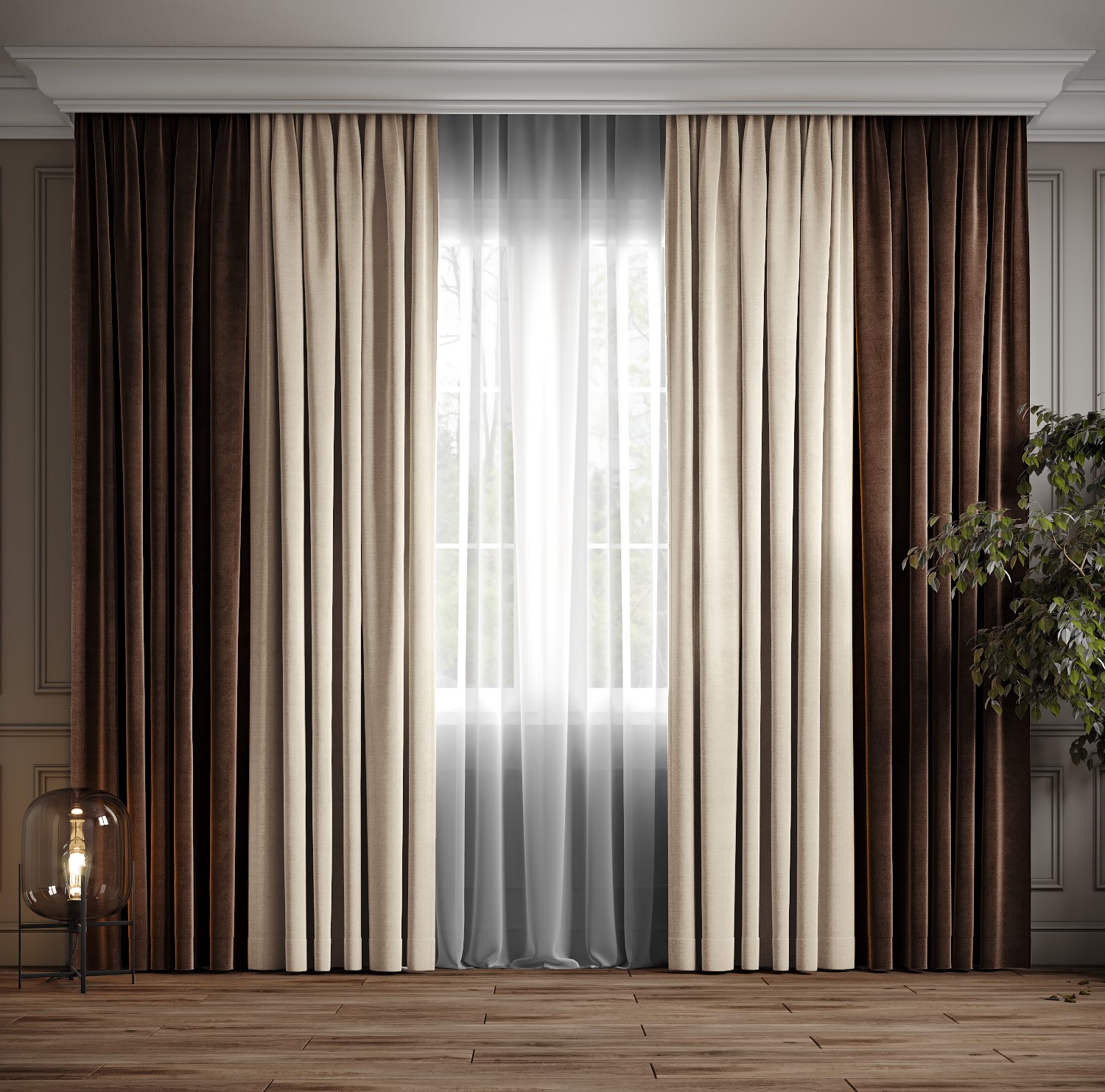 

Комплект двухцветные шторы Ann-Tailor микровелюр Коричневый с молочным 150x270 см 2 шт (217-94)