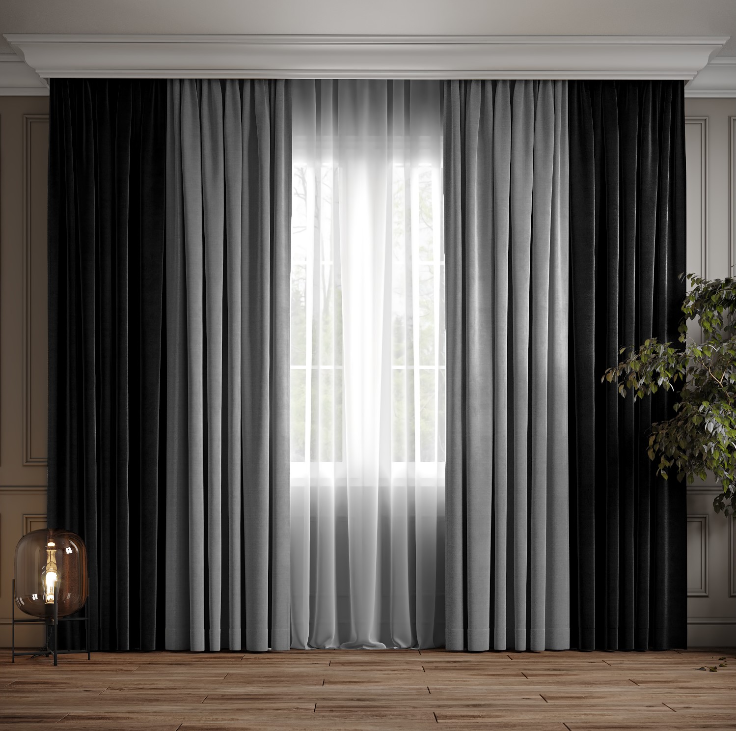 

Комплект двухцветные шторы Ann-Tailor микровелюр Черный с светло-серым 200x270 см 2 шт (194-371)