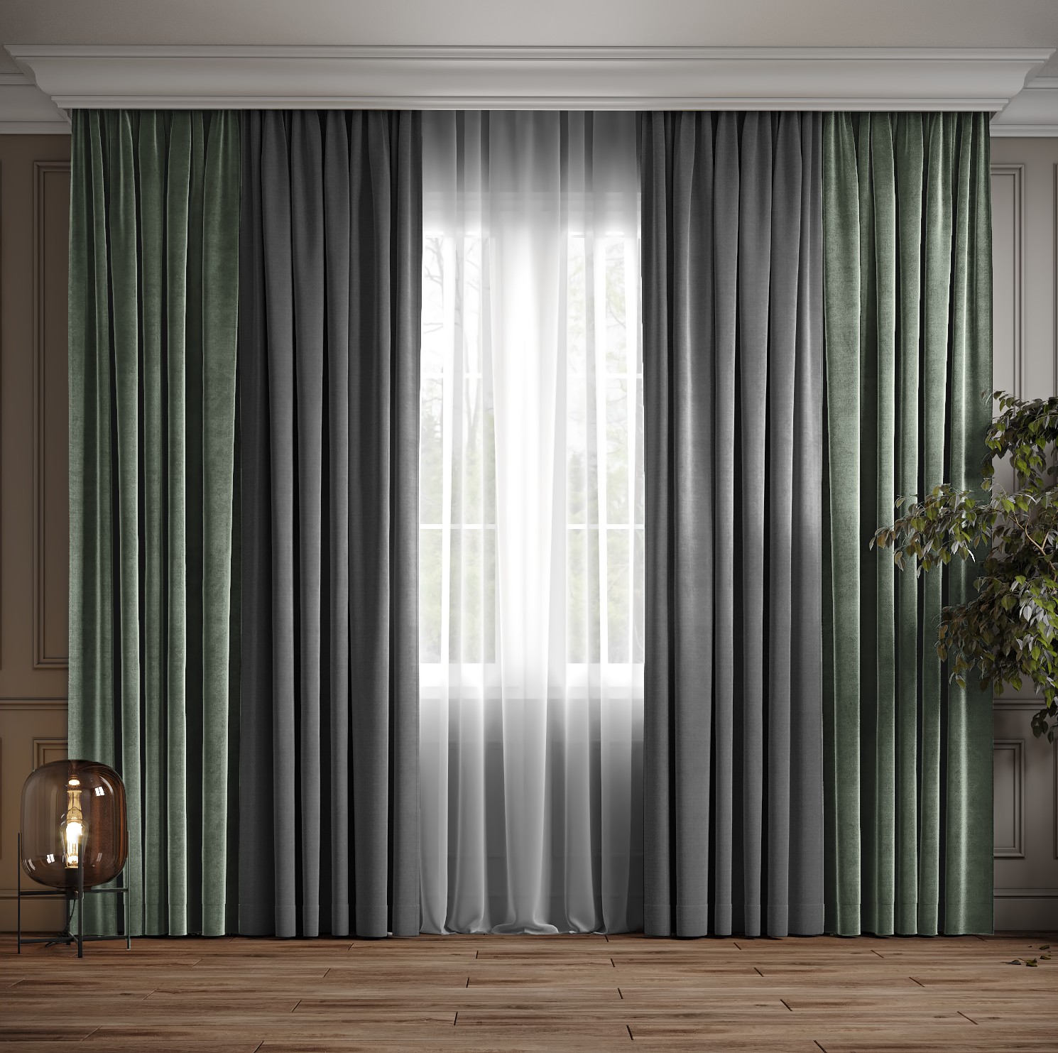 

Комплект двухцветные шторы Ann-Tailor микровелюр Серый с серо-зеленым 300x270 см 2 шт (372-248)