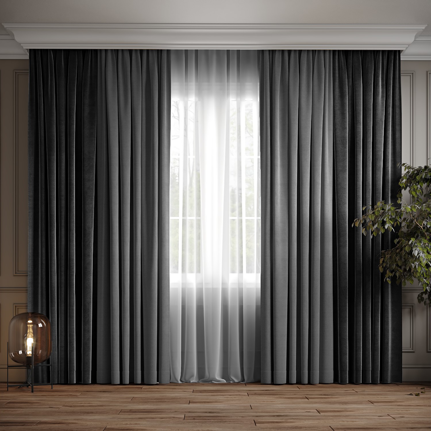 

Комплект двухцветные шторы Ann-Tailor микровелюр Серый с темно-серым 150x270 см 2 шт