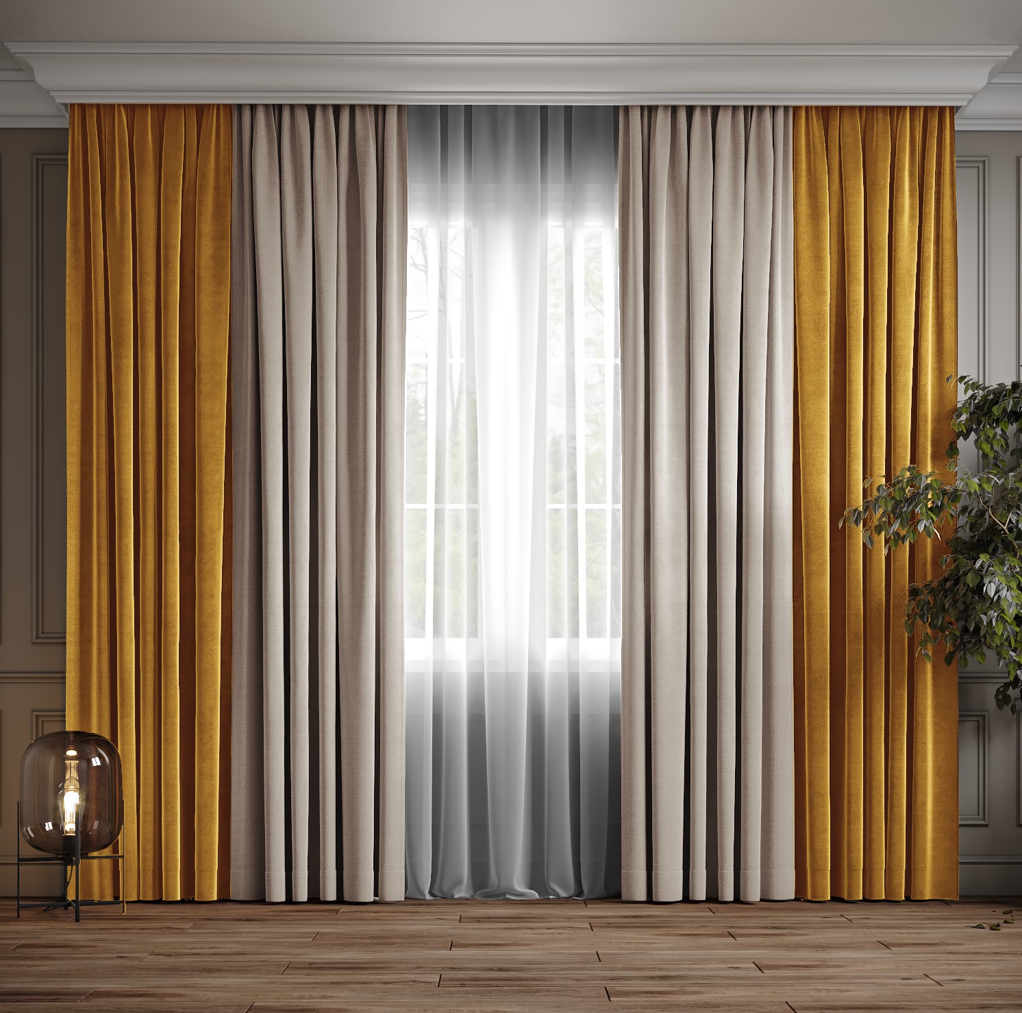 

Комплект двухцветные шторы Ann-Tailor микровелюр Желтый с капучино 250x270 см 2 шт (344-196)