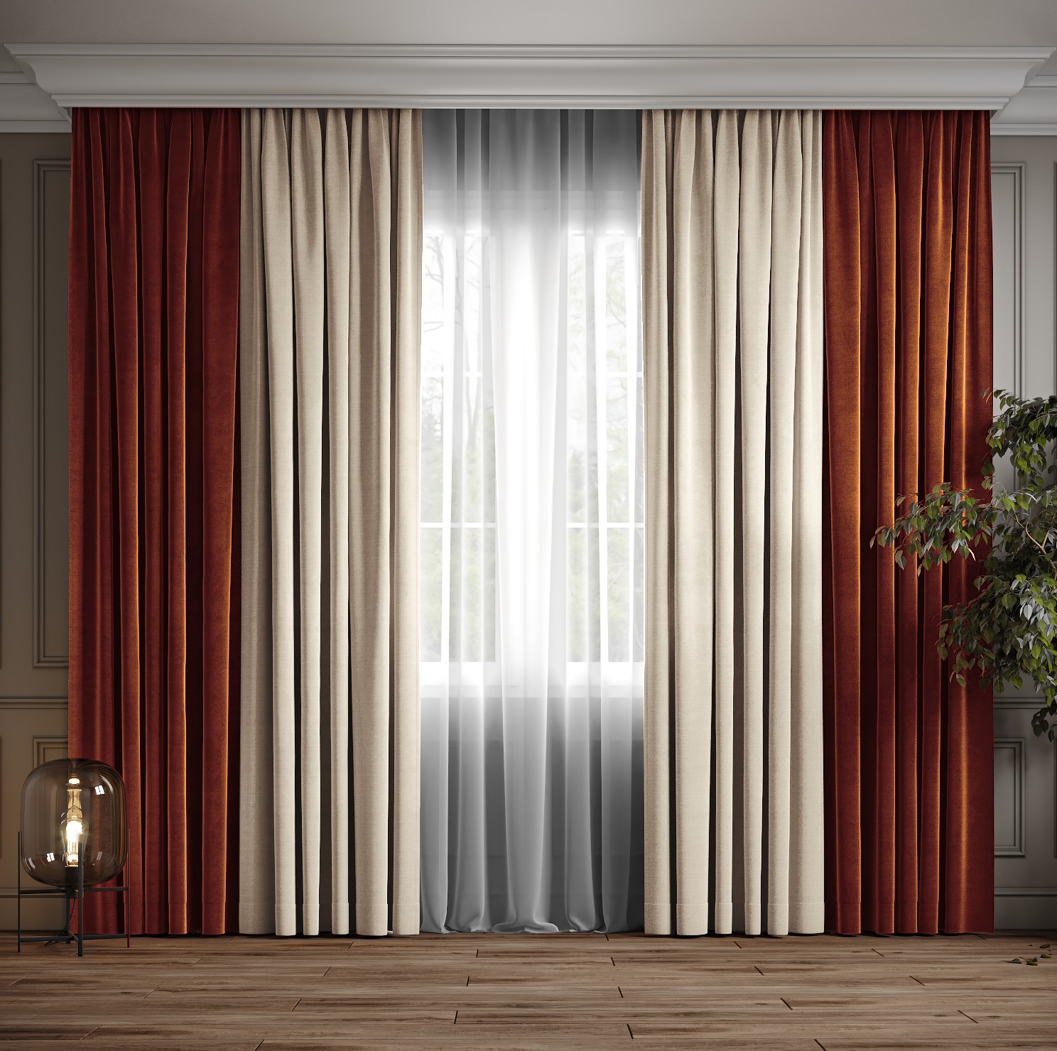 

Комплект двухцветные шторы Ann-Tailor микровелюр Терракота с молочным 150x270 см 2 шт (107-94)