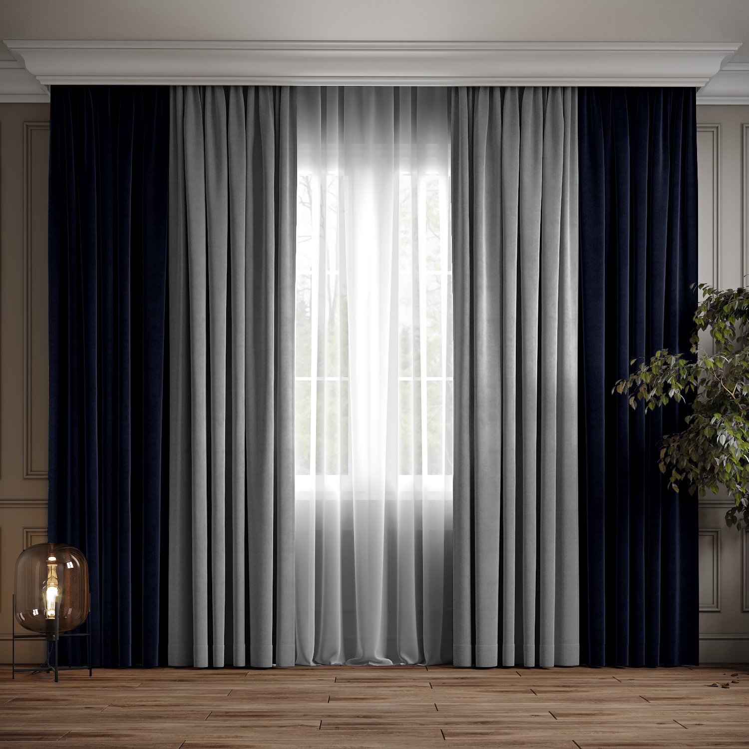 

Комплект двухцветные шторы Ann-Tailor микровелюр Темно-синий с светло-серым 150x270 см 2 шт